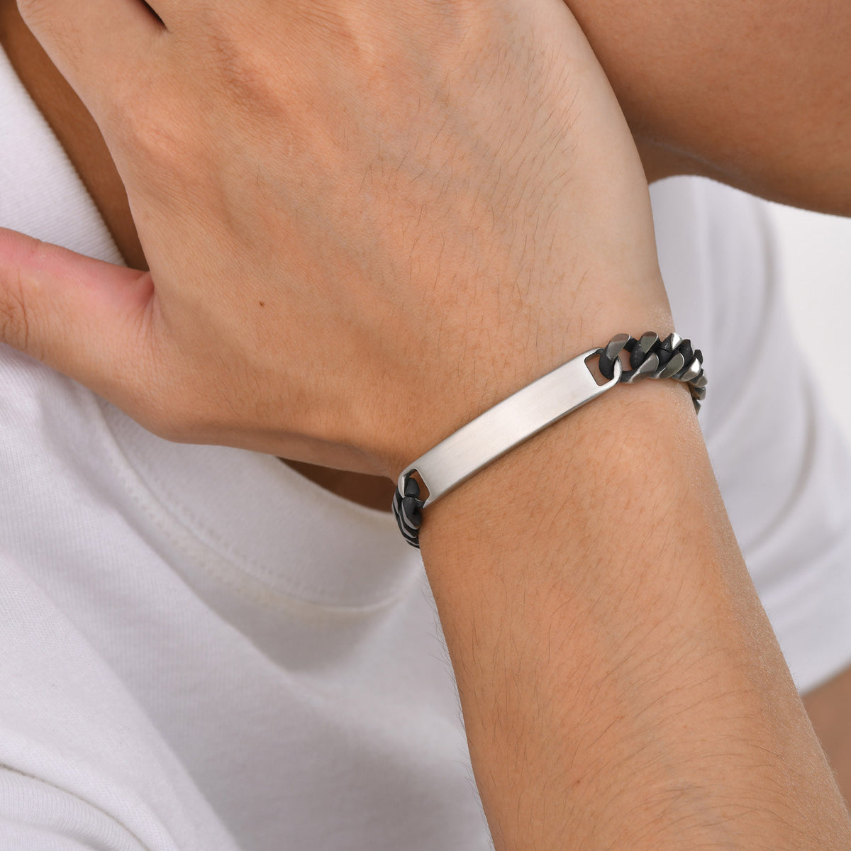 Stainless Steel Curved Bar Six-Sided Grinding Bracelet Steel Men's