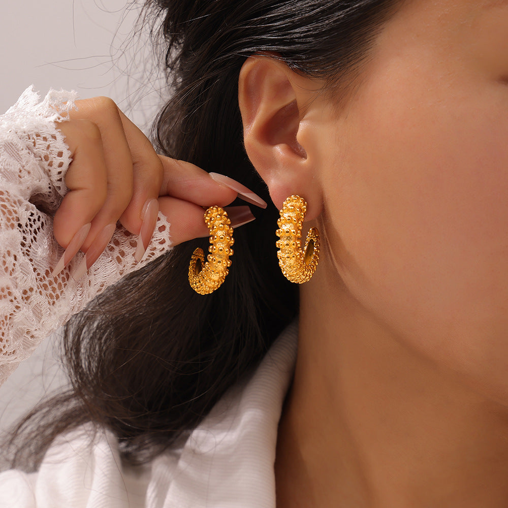 Gilded Geometric Niche Earrings with Personalized Bead Detail