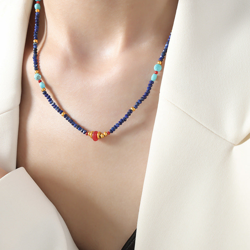 Retro Palace Style Handmade Beaded Necklace with Natural Stones for Women