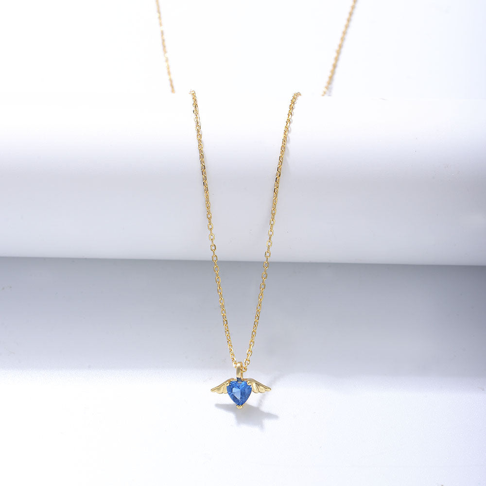 S925 Silver Angel Wing Necklace, Wing-Shaped Zircon Pendant