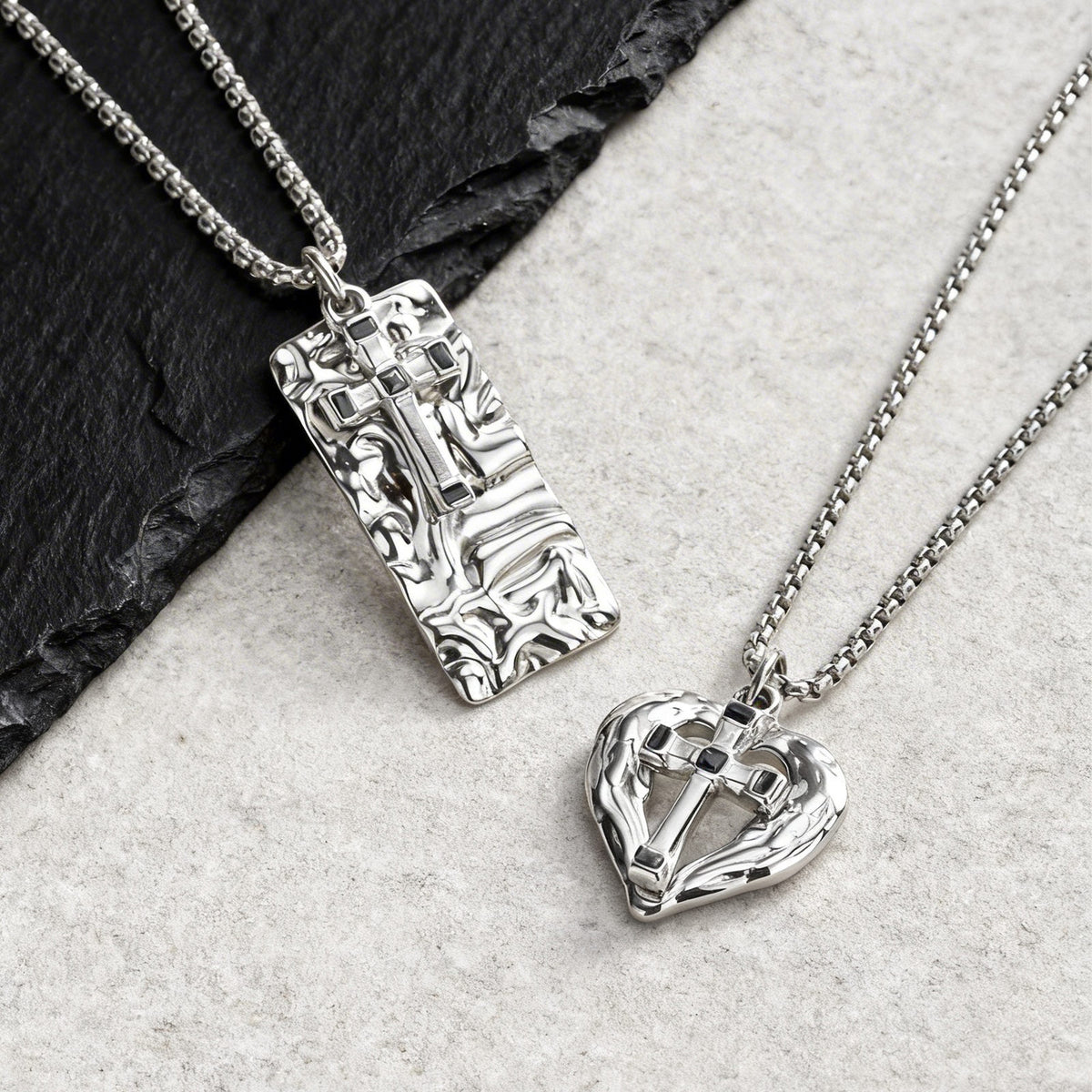 Cross Heart Textured Minimalist Stainless Steel Pendant Unisex