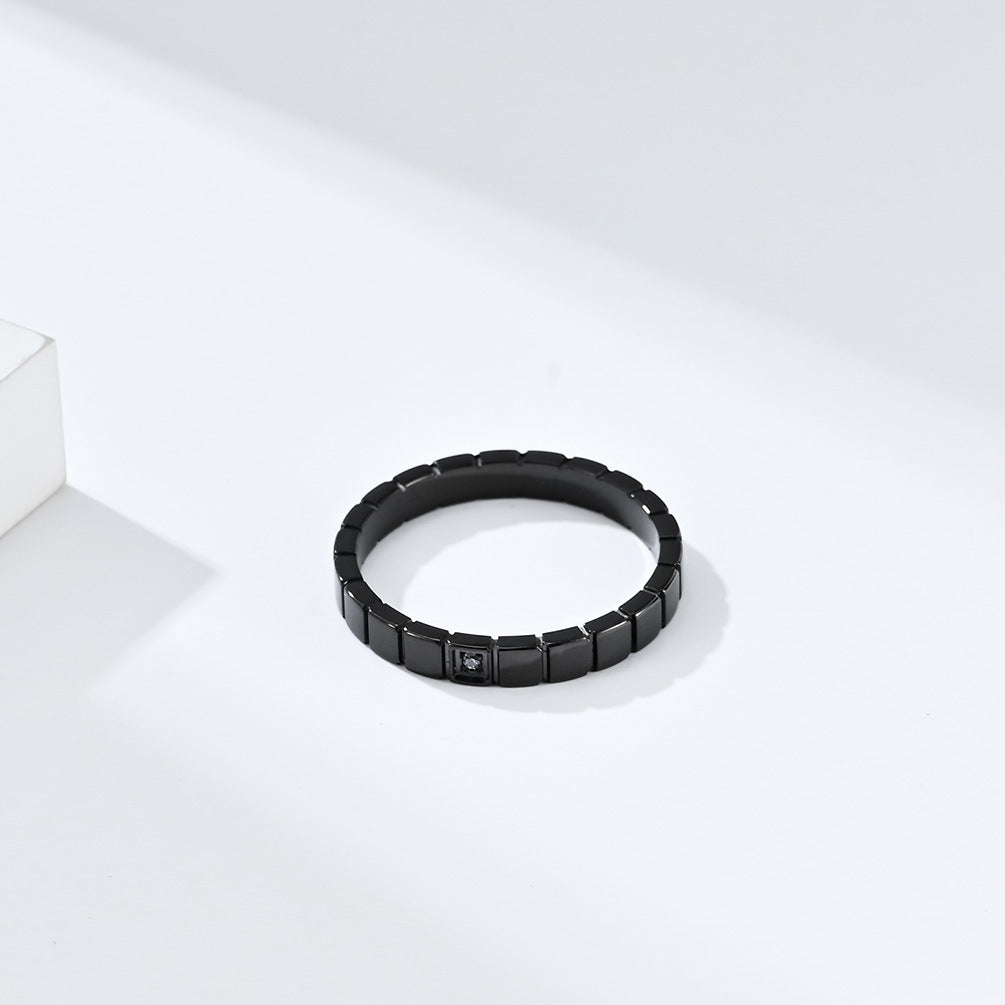 Ins Niche Square Zircon-Encrusted Titanium Steel Women's Ring