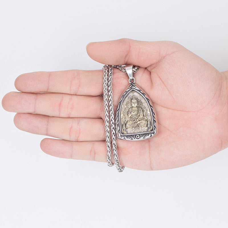 Titanium Steel Necklace – Elegant Buddha Zodiac Pendant For Men With Spiritual Charm