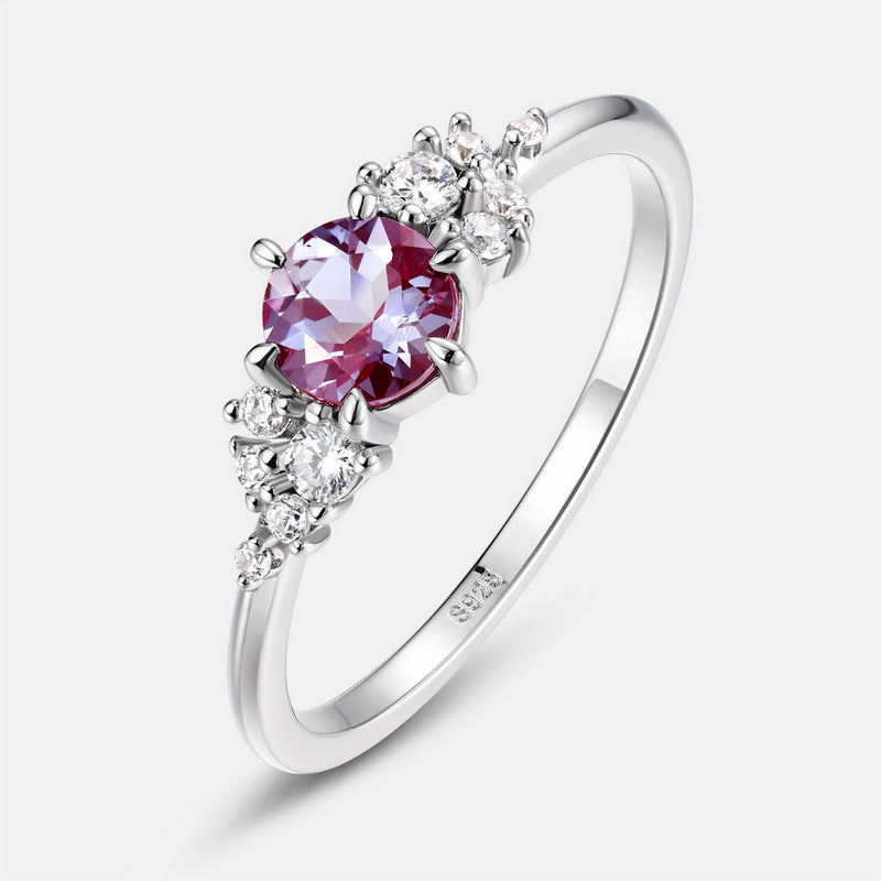 Planderful Jewelry Alexandrite Ring In Sterling Silver Geometric Round Design