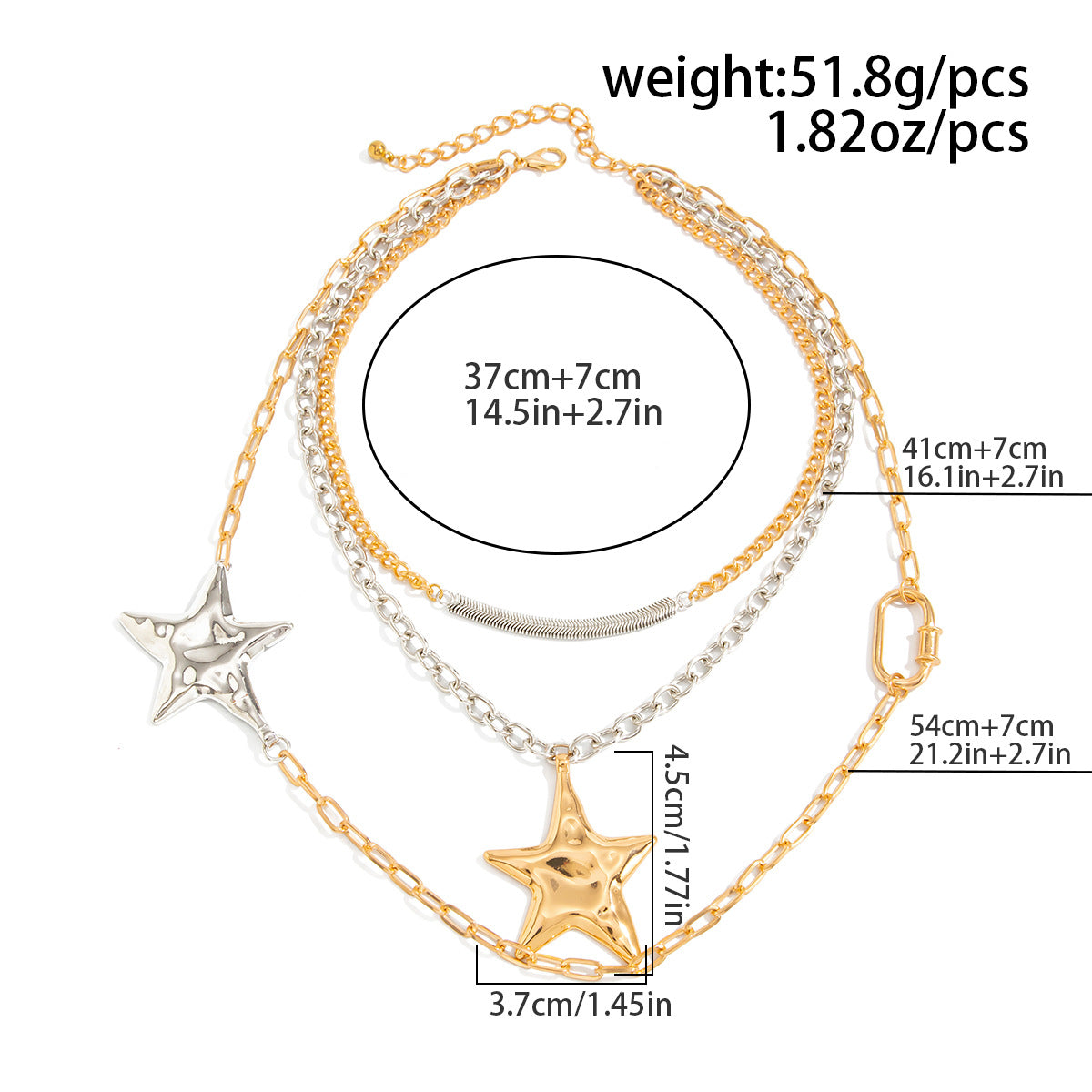 Star & Heart Mixed-Color Layered Necklace
