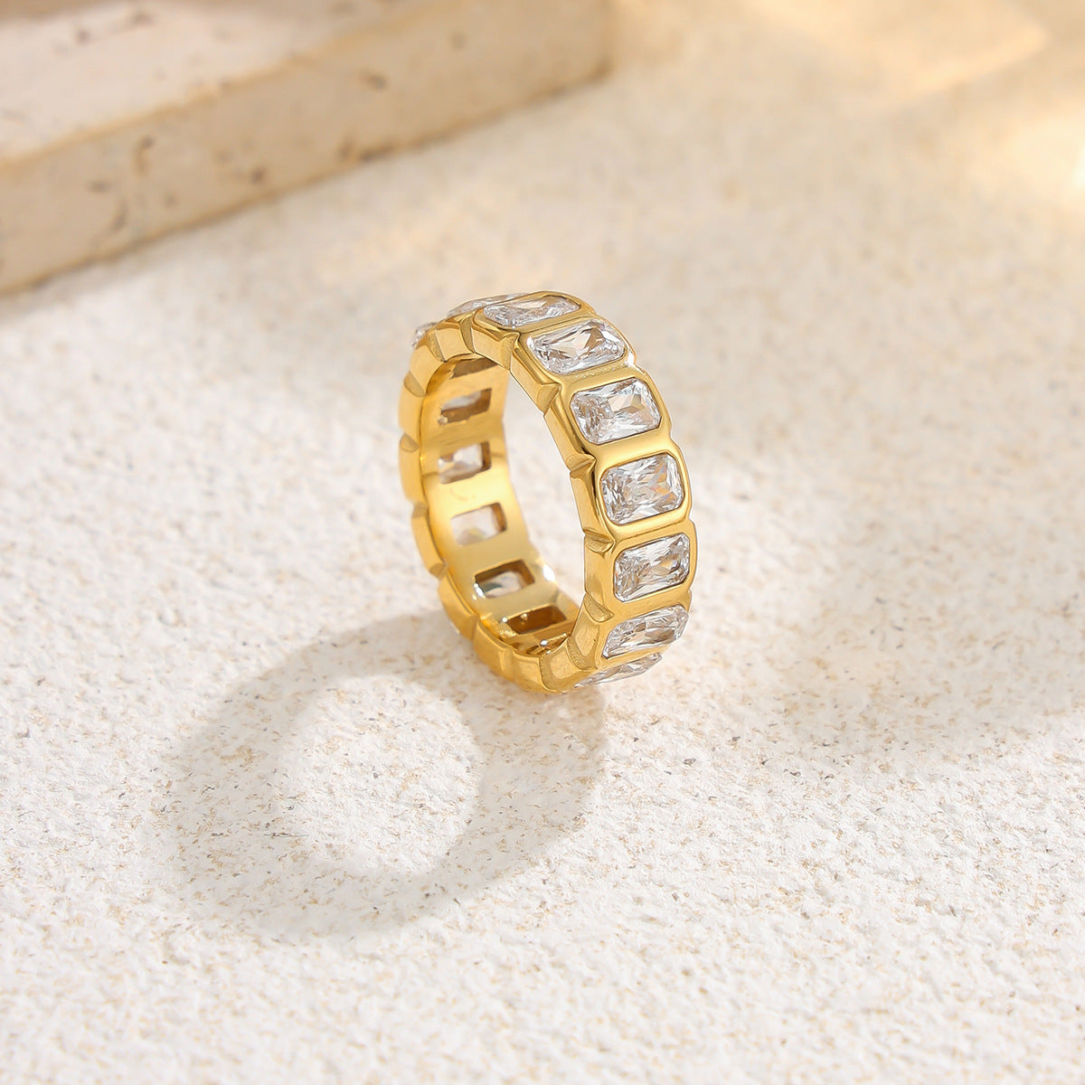 Planderful Zircon Ring For Women Geometric Round Inlay Stainless Steel Statement
