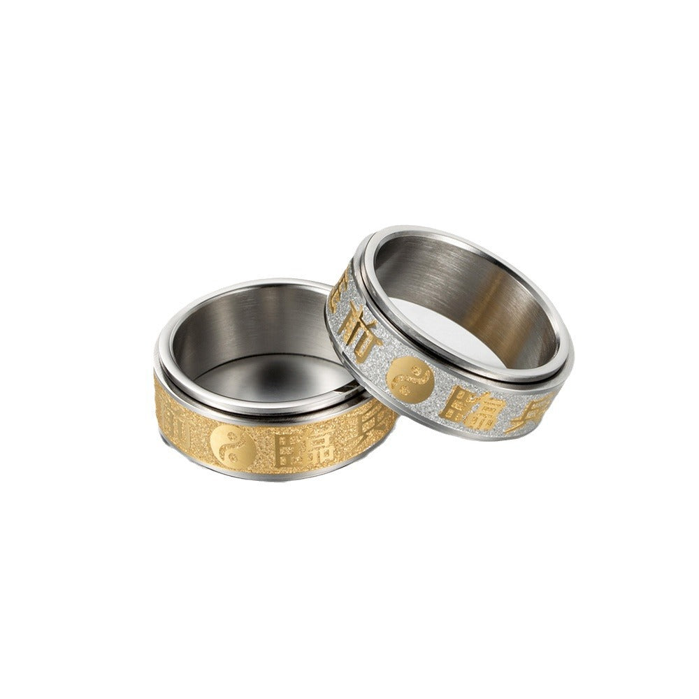Stainless Steel Nine-Character Mantra Matte Rotatable Stainless Steel Ring – Travel