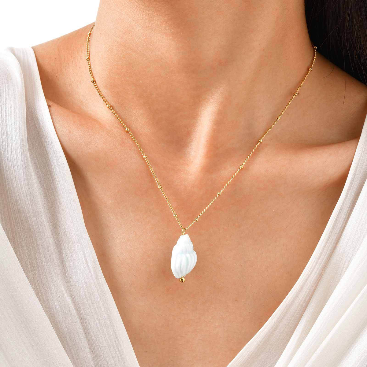 Ocean Wind Stainless Steel Ceramic Conch Bead Chain Necklace Women's Ocean Series Leisure