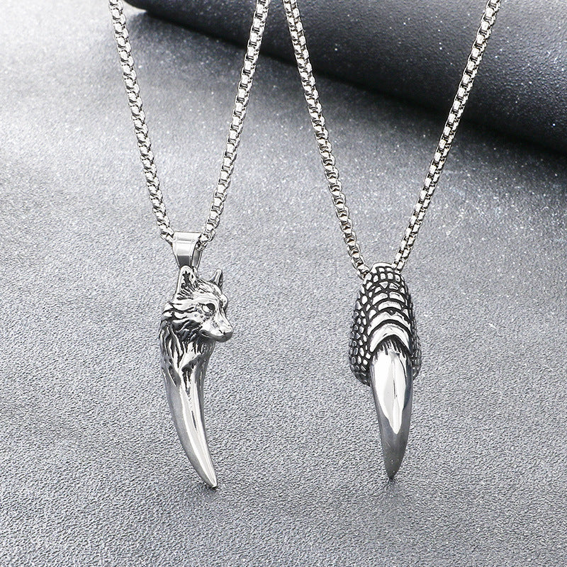 Direct Criticism Of Trendy Retro Wolf Tooth Pendant, Smear Eagle Claw Stainless Steel Necklace