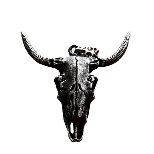 Stainless Steel Cow Skull Pendant – Necklace With