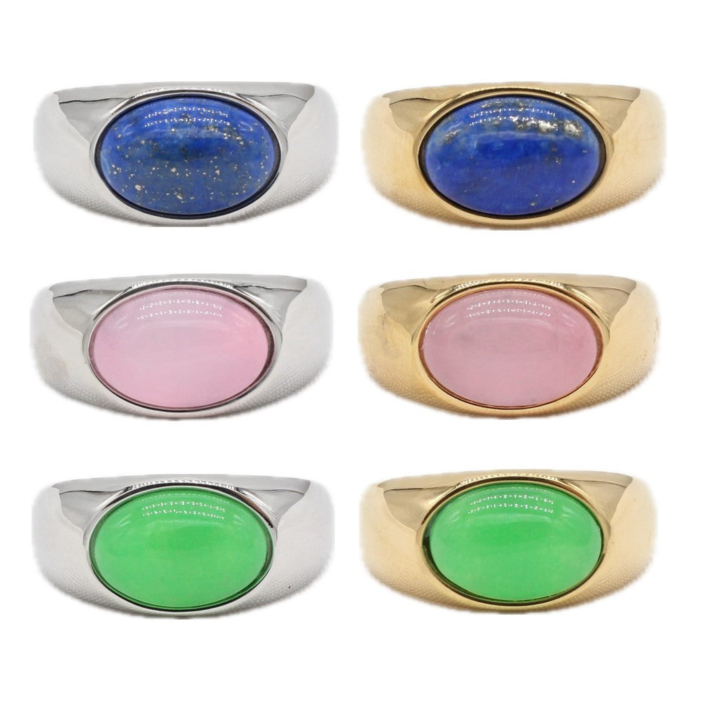 Planderful Unisex Stainless Steel Ring With Oval Colored Stone Protection Symbol For Everyday Style