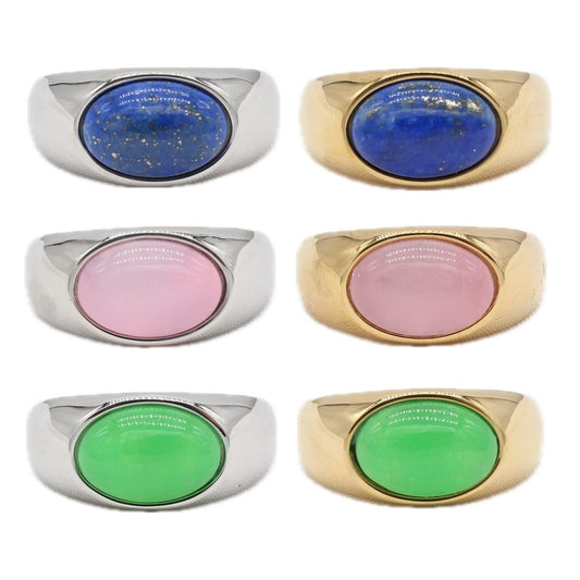 Planderful Unisex Stainless Steel Ring With Oval Colored Stone Protection Symbol For Everyday Style