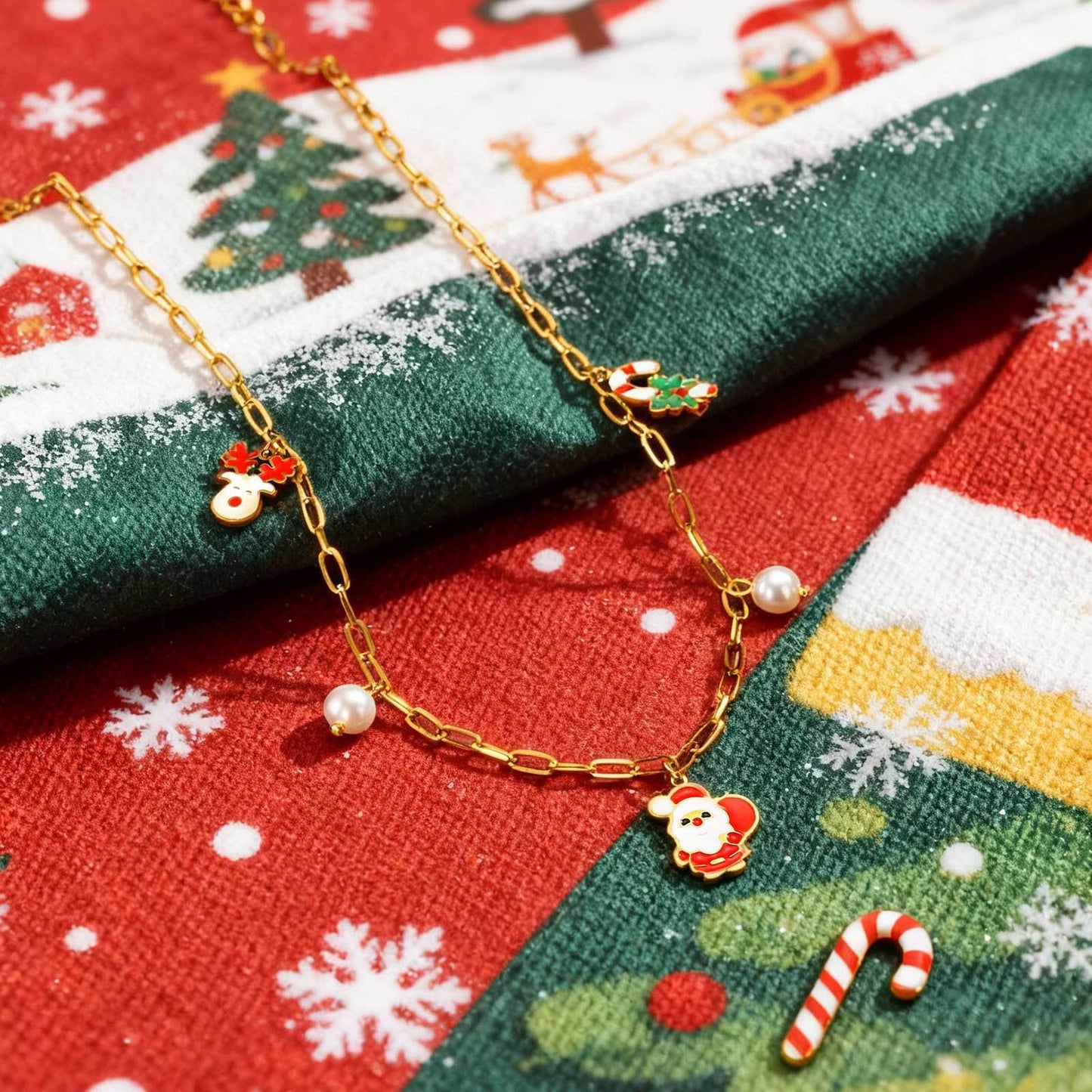 Stainless Steel Christmas Tree Cream Christmas Decorative Necklace