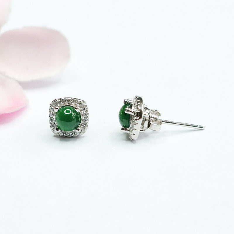 Icy Green Jadeite 925 Silver Stud Earrings