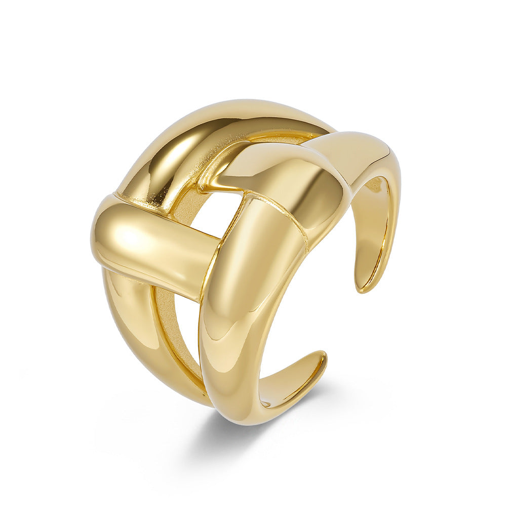 Planderful Gold Tone Titanium Steel Ring For Women Smooth Minimalist Fashion Jewelry Elegant Magazine Style