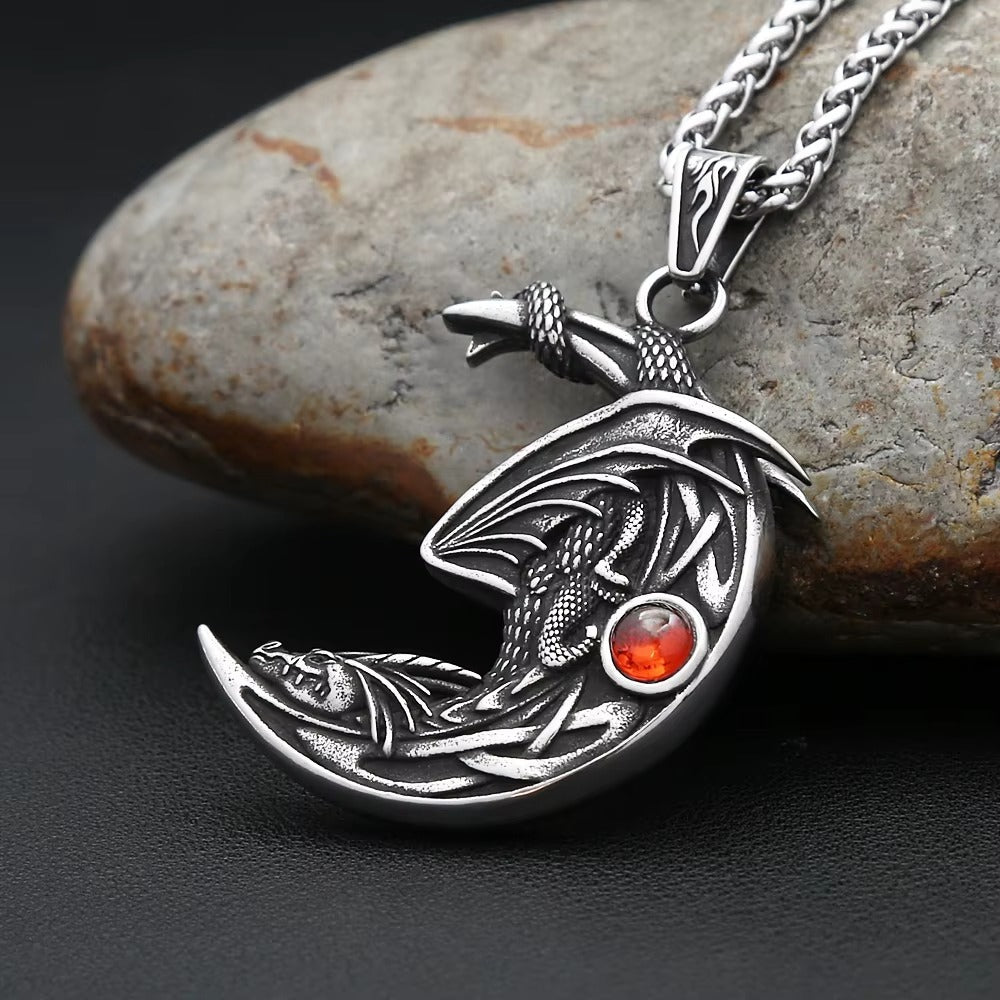 Vintage Viking Moon Stainless Steel Men's Pendant Necklace