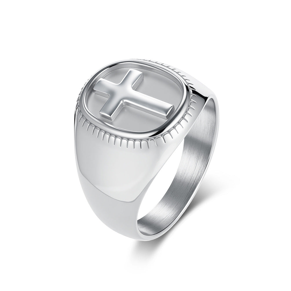 Cross Minimalist Stainless Steel Ring for Men