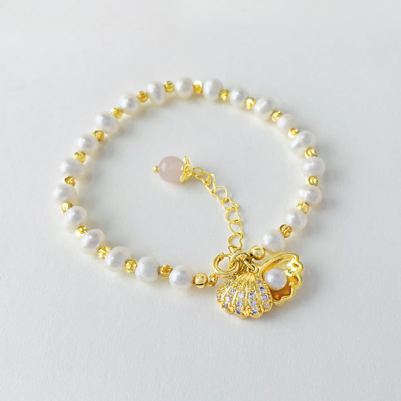 Fortune's Favor Sterling Silver Bracelet with Freshwater Pearl Shell Pendant