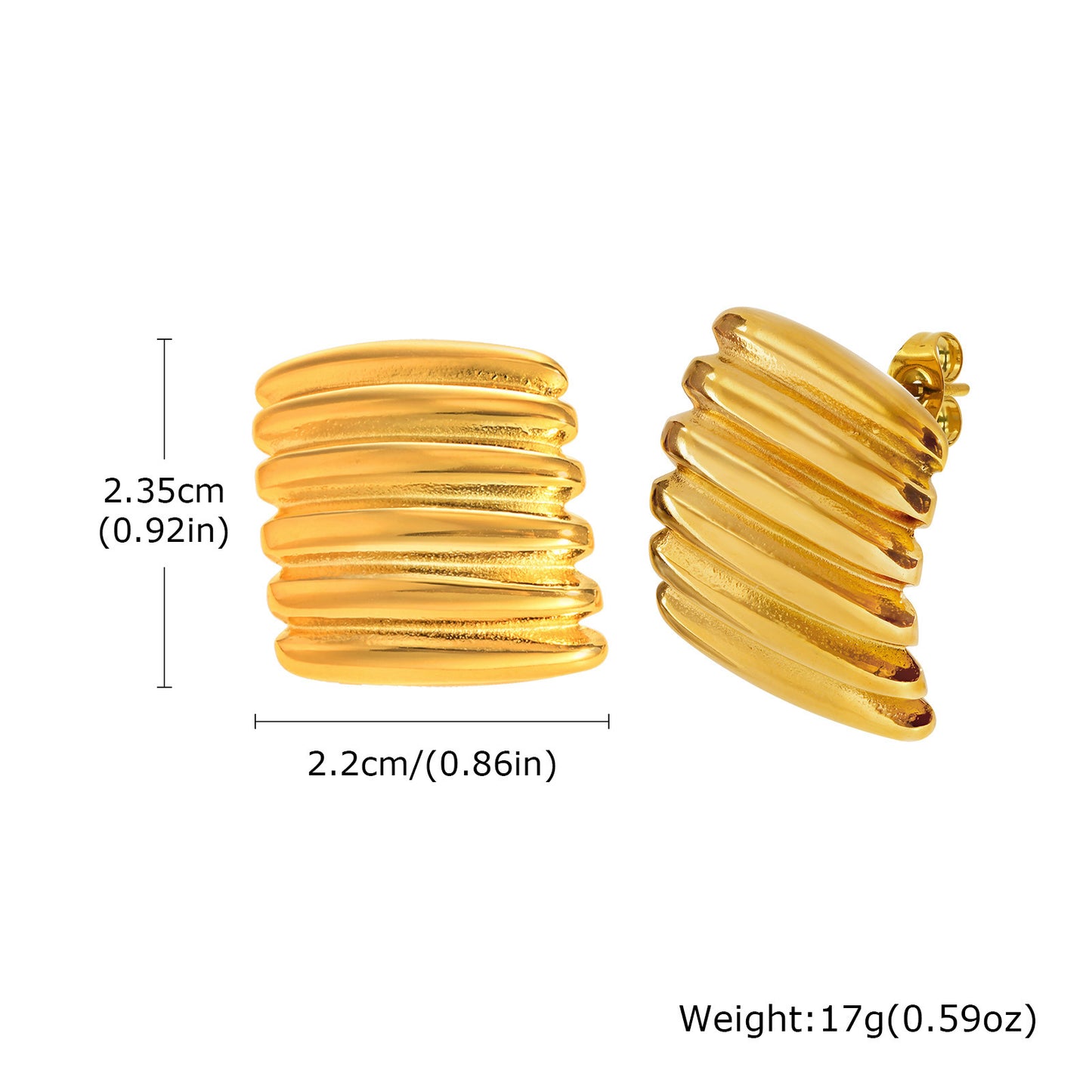 Jewelry Stainless Steel Striped Stud Earrings Pleated Fashion