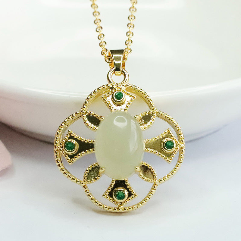 Hollow Out Oval Hetian Jade Pendant
