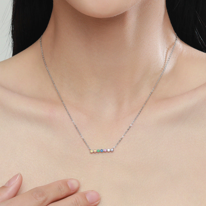 Rainbow Candy Sterling Silver Necklace with Zircon Pendant for Women