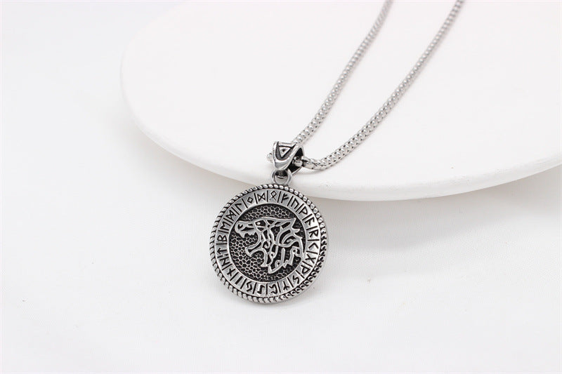 Planderful Viking Direwolf Pendant Necklace Titanium Steel Unisex Protection Statement Jewelry