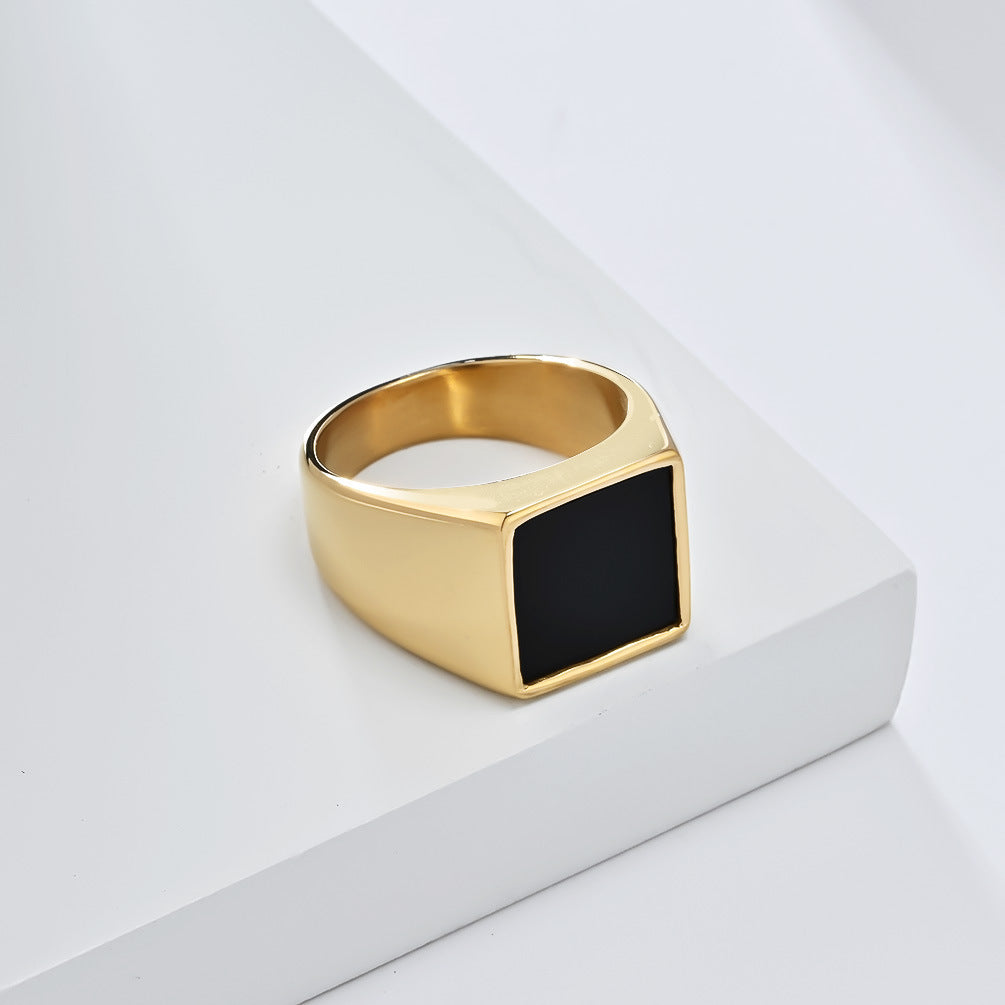 Planderful Titanium Steel Ring For Men Geometric Seal Design Light Luxury High End Jewelry