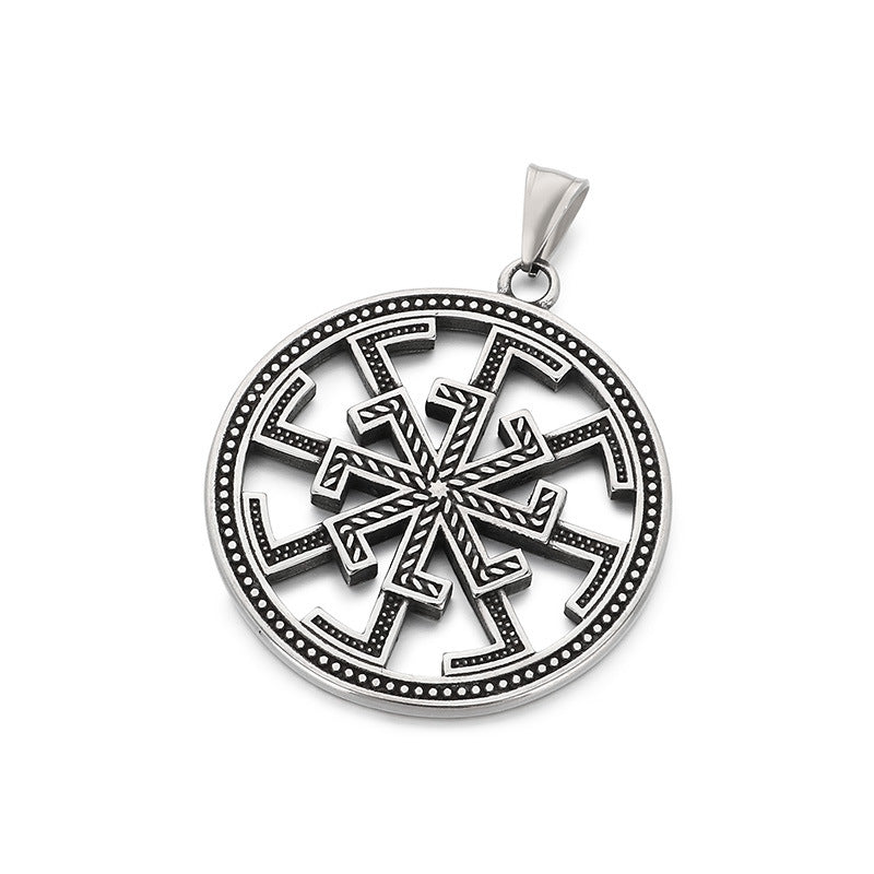 Viking Link Hollow Round Pendant, Old Nordic Octagram Celtic Knot Titanium Steel Men's Necklace