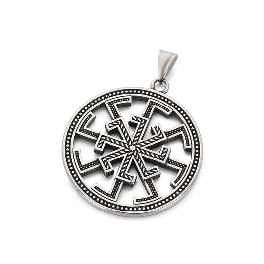 Viking Link Hollow Round Pendant, Old Nordic Octagram Celtic Knot Titanium Steel Men's Necklace
