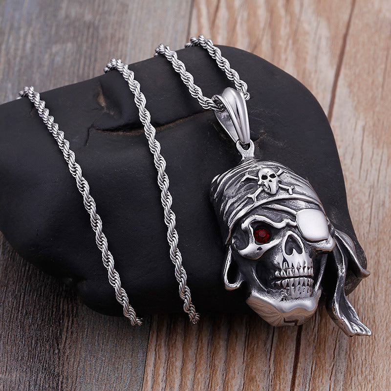 Planderful Collection: Vintage Zircon Skull Pirate Men's Pendant