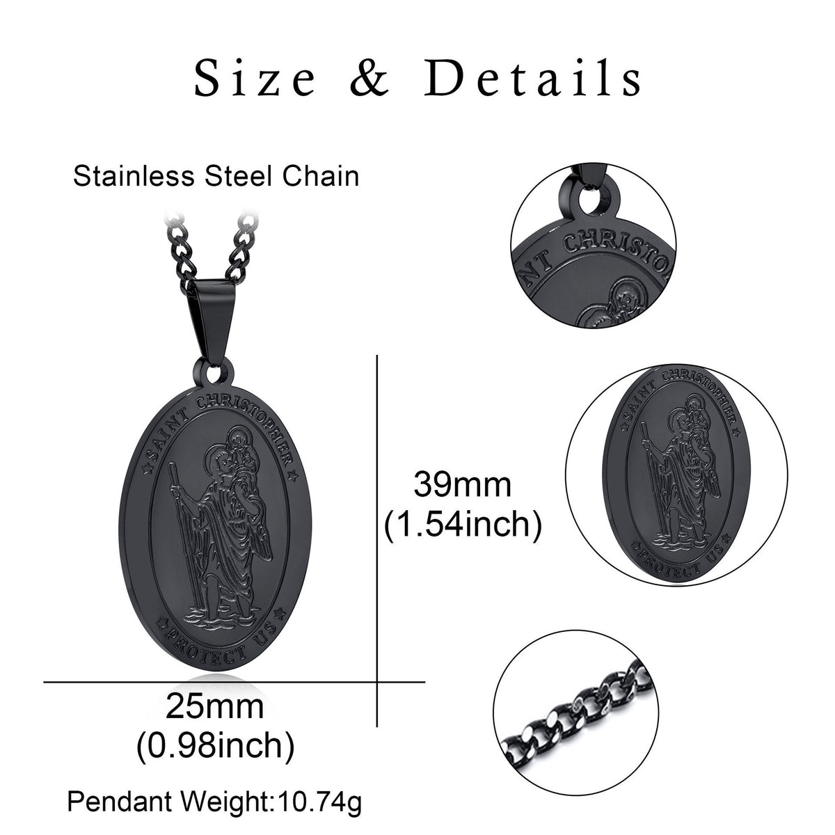Saint Christopher Vintage Black Stainless Steel Pendant for Men