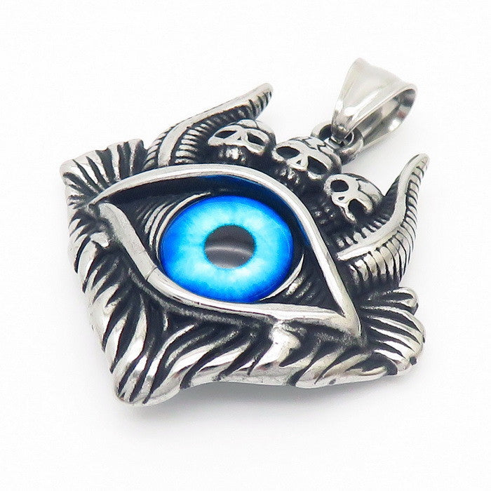 Punk Skull Pendant, Dark Satan Ground Crack Ghost Demon Eye Titanium Steel Necklace