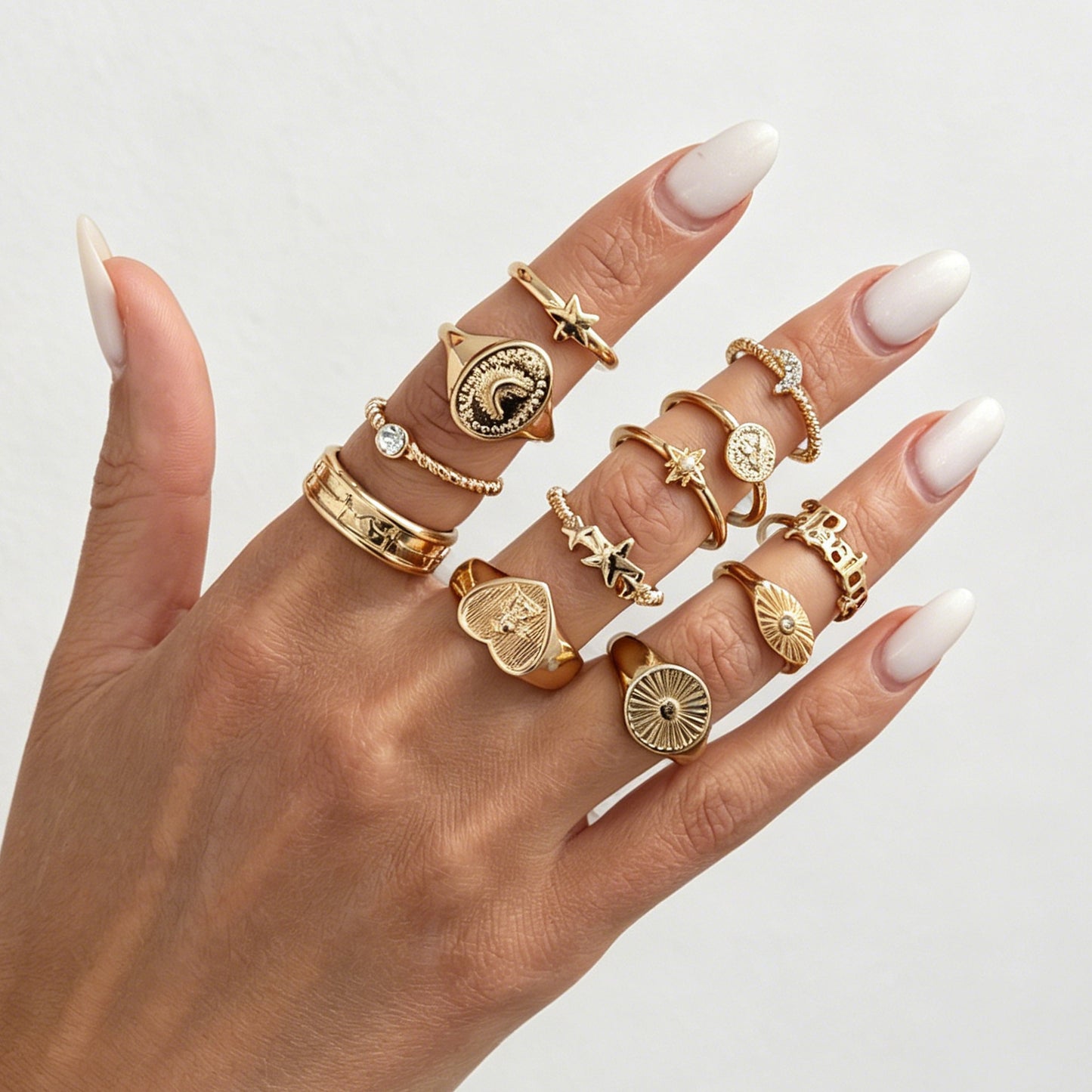 Planderful Vienna Verve Celestial Stacking Ring Sun Star Crescent Moon Letters Jewelry For Fashion Lovers