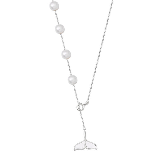 Mermaid Tail Pearl Tassel Silver Necklace