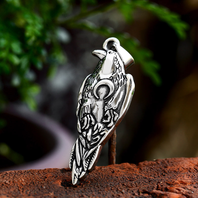 Nordic Viking Crow Titanium Steel Pendant - Retro Animal Jewelry for Men in Wholesale Fashion