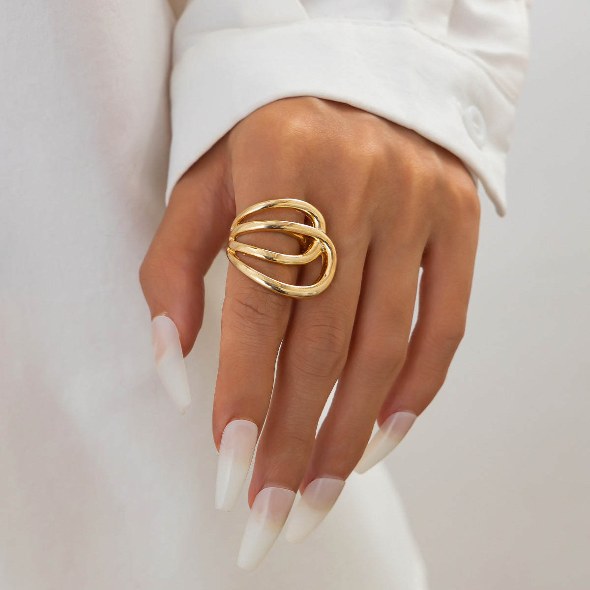 Planderful Geometric Line Ring for Women Hollow Joint Minimalist Statement Jewelry Vienna Verve