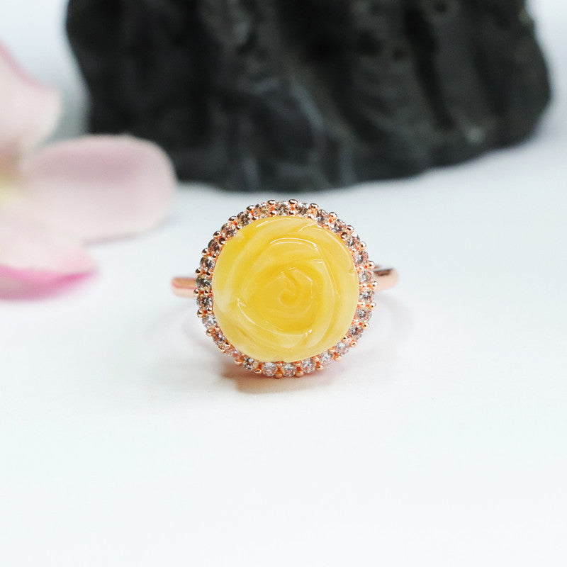 Rose Zircon Sterling Silver Beeswax Amber Ring