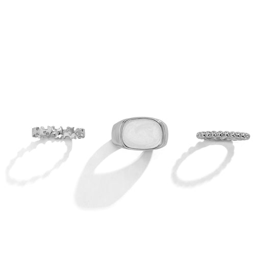 Square Oil Star Ring Set with Geometric Metal Ornaments