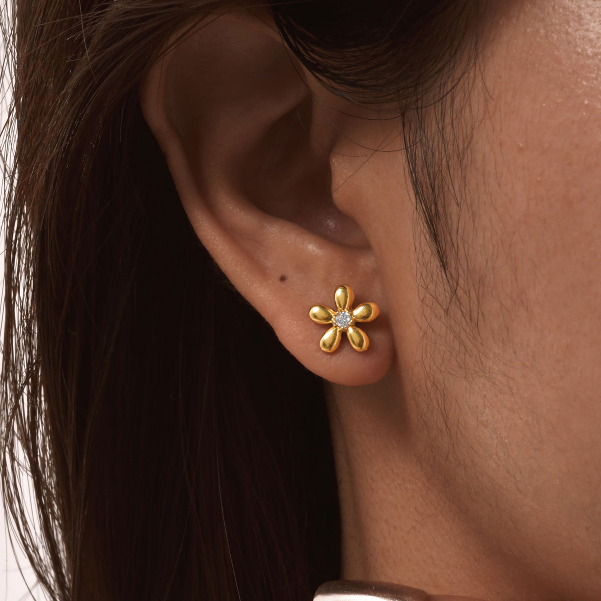 Gold-Tone Crystal Flower Stud Earrings