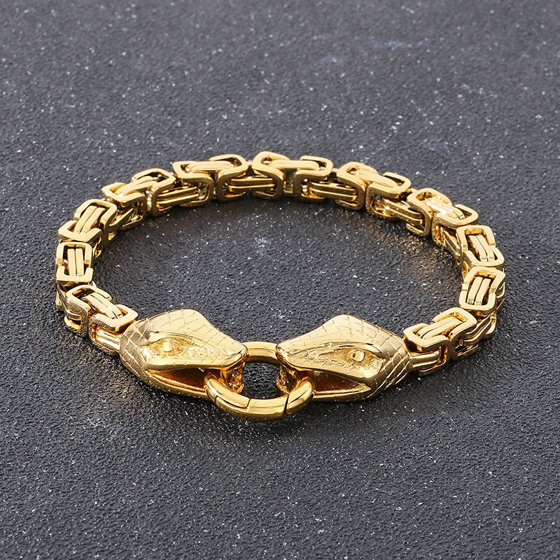 Planderful Everyday Genie Mens Double Snake Head Bracelet
