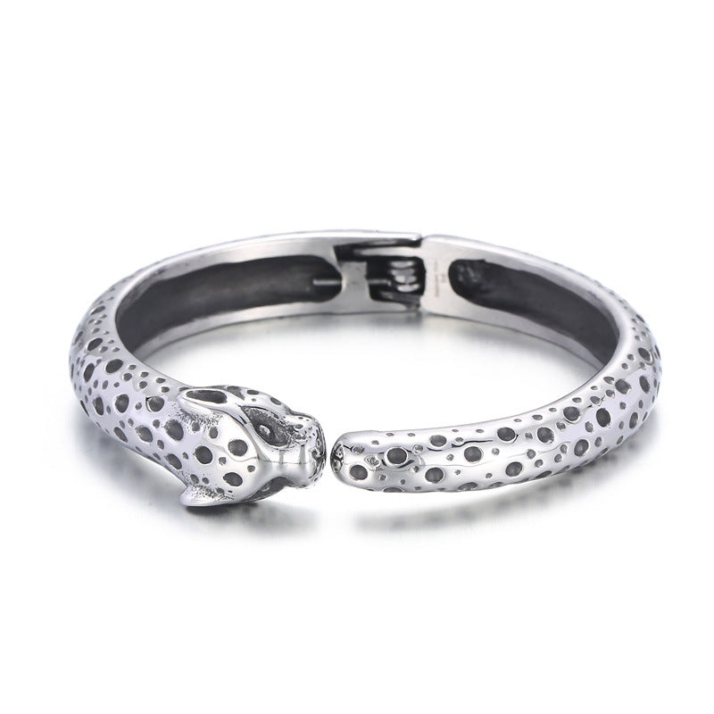 Punk Wind Titanium Steel Animal Leopard Open Bracelet – Stainless