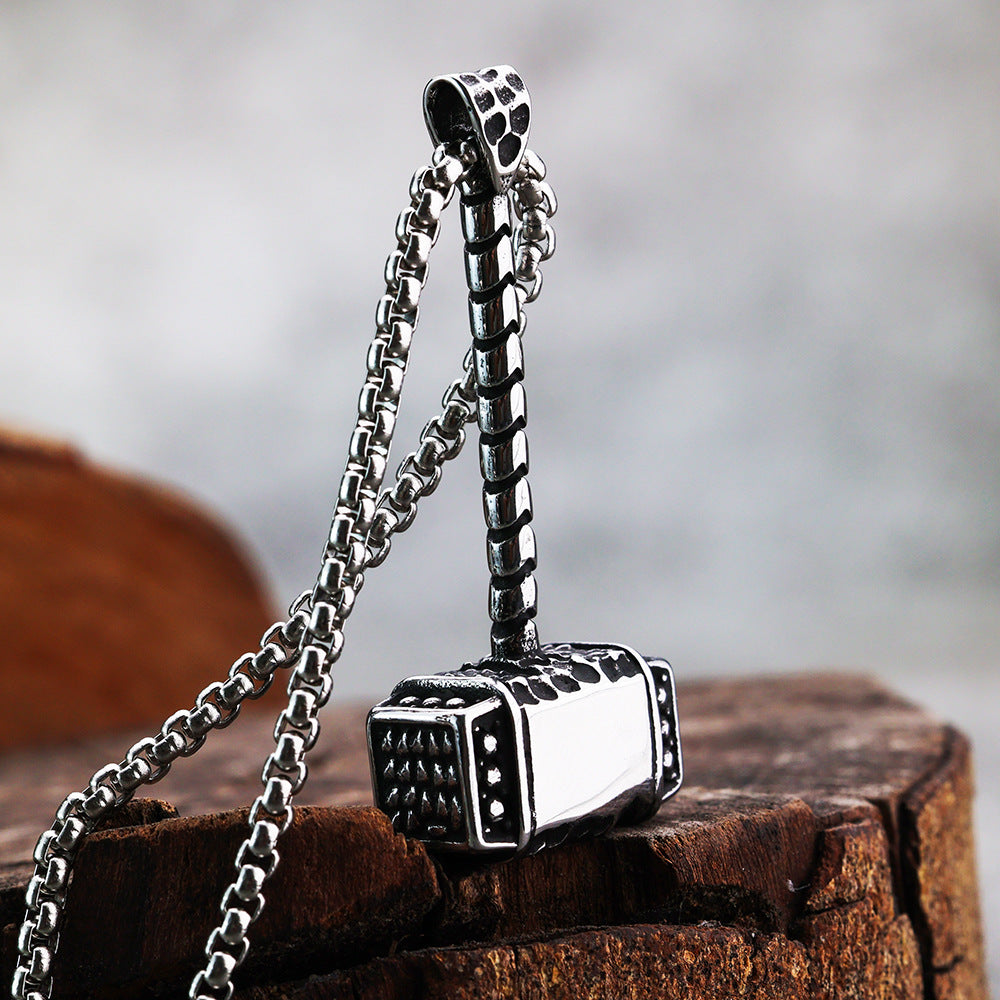 Planderful Mjolnir Necklace Titanium Steel Thor Hammer Pendant For Men And Women Cool Streetwear