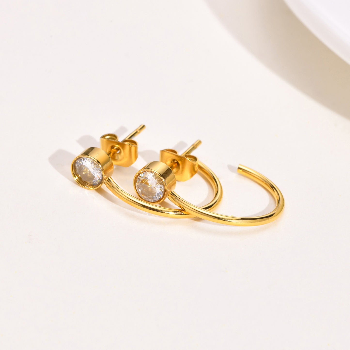 Stainless Steel Ladies Simple Versatile Zircon Earrings Gold