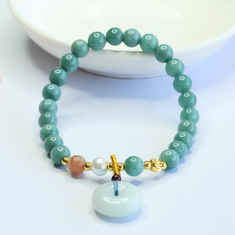 Blue Water Jadeite Peace Buckle Beaded Bracelet