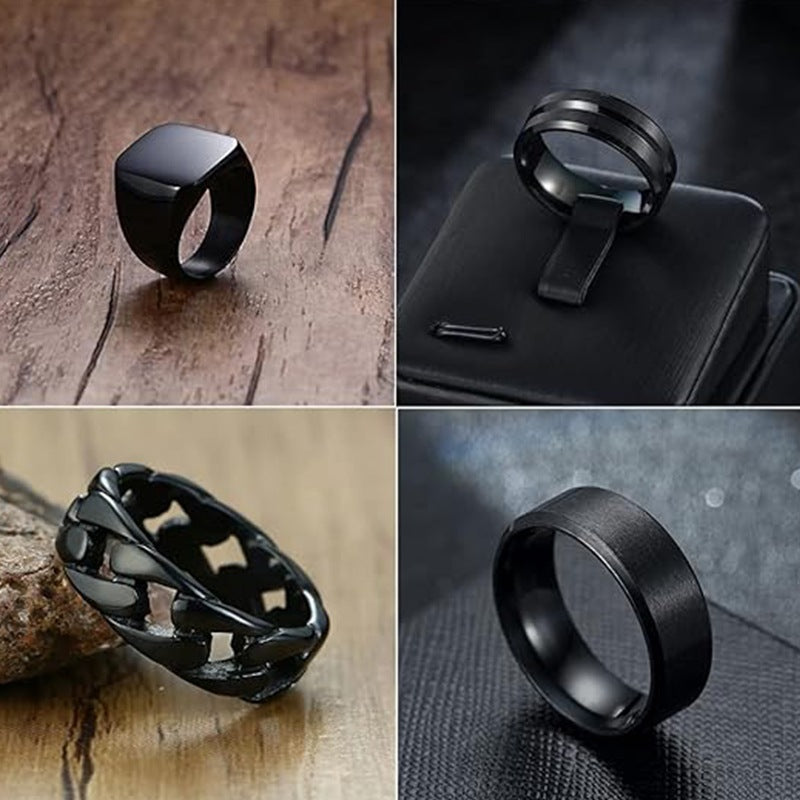Mens Black Matte Titanium Ring Set By Planderful Everyday Genie Unisex Personalized