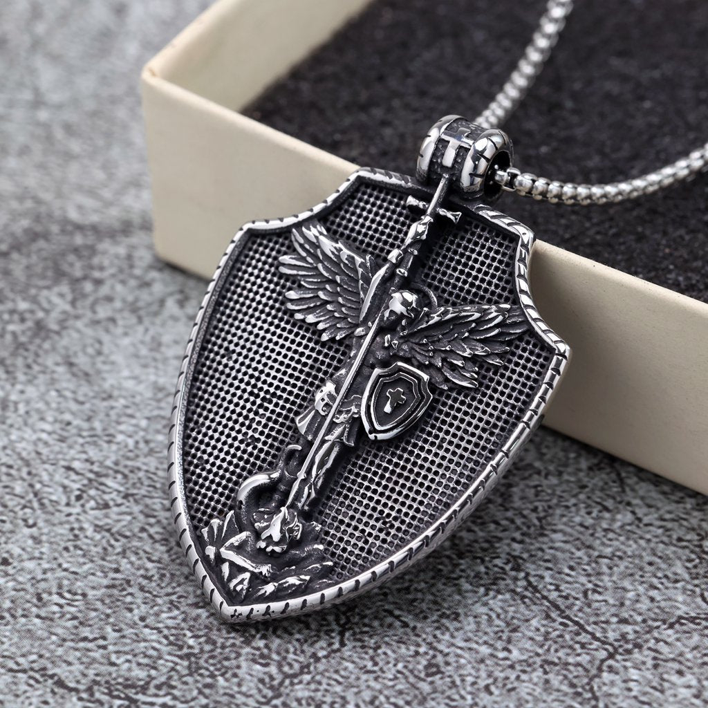 Planderful Archangel Protection Pendant Necklace Unisex Stainless Steel Double Sided Pendant