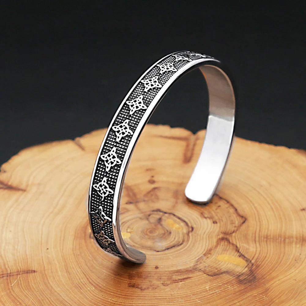 Planderful Nordic Viking Celtic Knot Stainless Steel Open C Type Bracelet For Men Durable Retro Style Gift