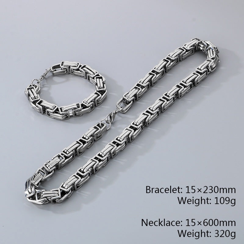 12/15mm Thick Chain Emperor Chain Men's Necklace Bracelet Hip-Hop Double-Piece Knot Chain Stainless