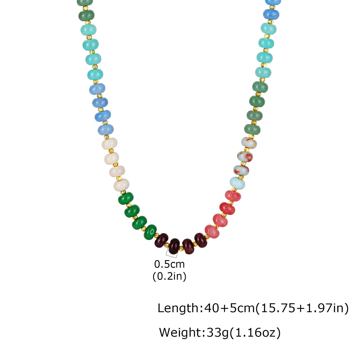 Stainless Steel Natural Stone Abacus Beads Copper Watermelon Beads Necklace Dopamine