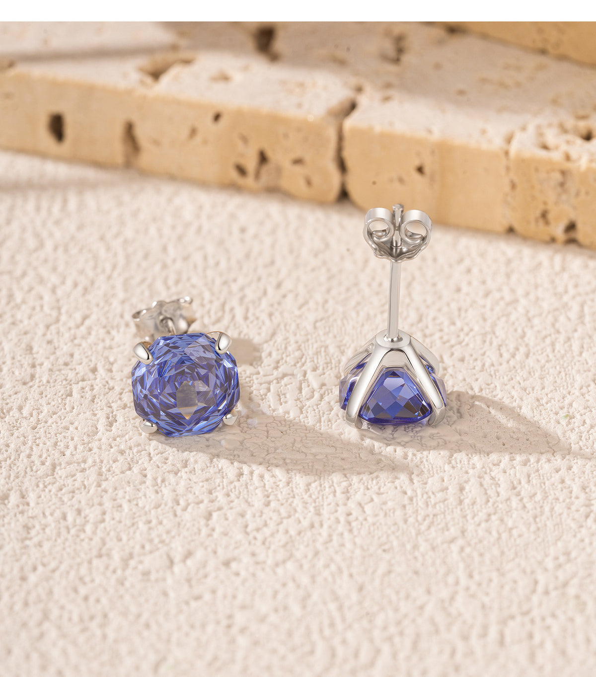 925 Sterling Silver Tanzanite-Color Rose-Cut Zircon Stud Earrings